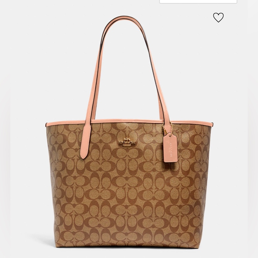 Coach City tote in sold out khaki/blush NWT